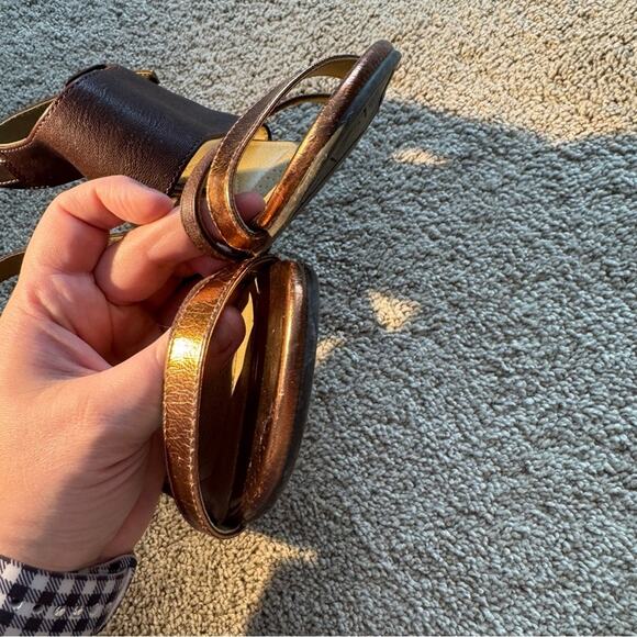 DexFlex Comfort Open Toe Brown & Shiny Copper Ankle Strap Sandals Size 8.5 - Picture 4 of 12